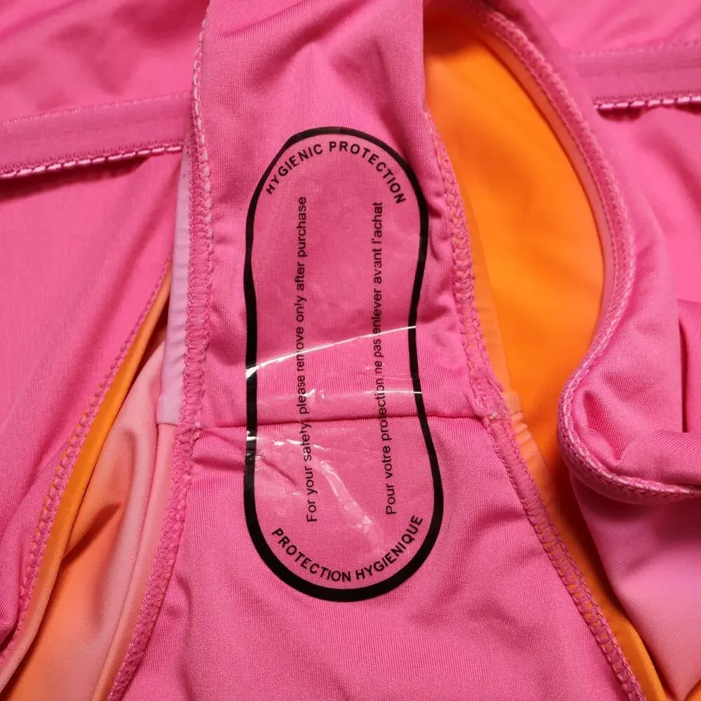 Kendall & Kylie One Shoulder Swimsuit Gradient Pink Orange Tie Dye Size L